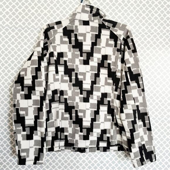 COLUMBIA Black, White & Gray Patterned Fleece Jacket, Size XL - Picture 6 of 10
